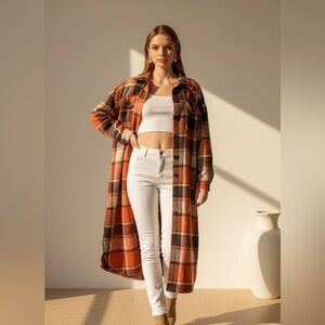 Orange Plaid Long Vest